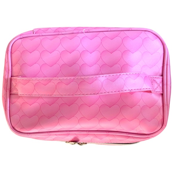 Bebe Pink Hearts LG Cosmetic Case Makeup Kit Silver Logo - Picture 3 of 10